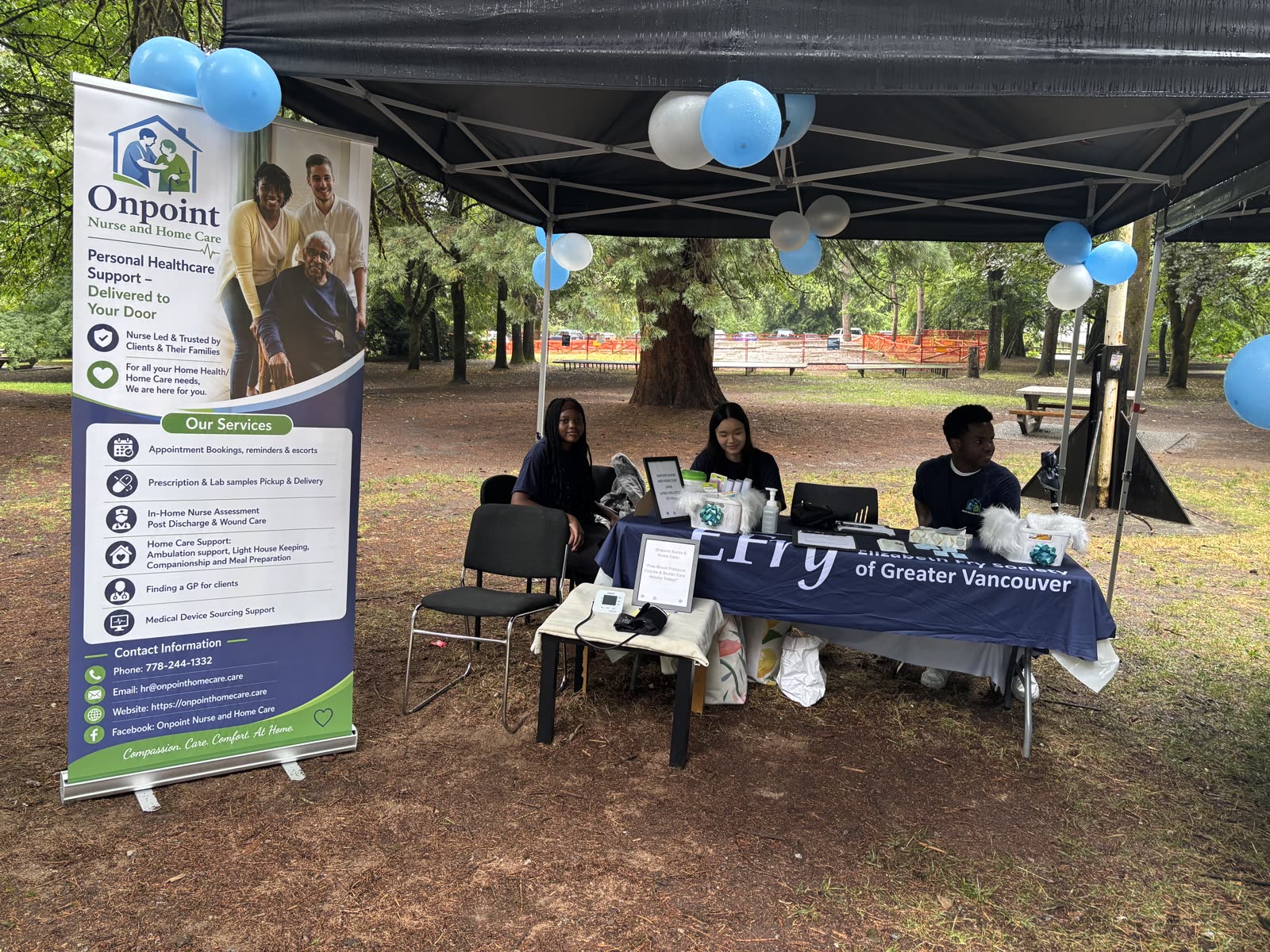 The OnPoint team running a free wellness and blood pressure clinic at a community event in New Westminster, BC
